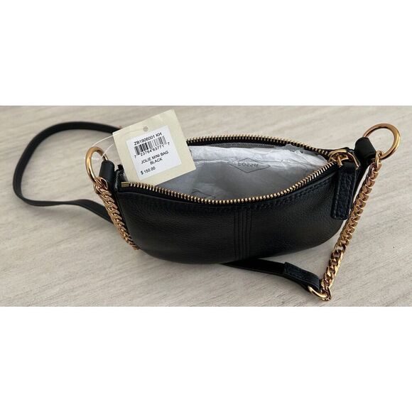 Fossil Jolie Black Gold Mini Bag Crossbody Purse Soft Genuine Leather - Picture 9 of 13